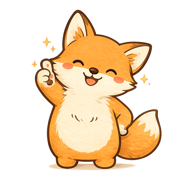 Alexia the fox celebrating with a thumbs up